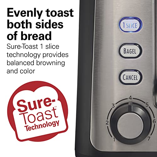 Hamilton Beach Gourmet 2 Slice Slot Toaster with Extra Long & Wide Slots, Sure-Toast Technology, Shade Selector with 7 Browning Levels, Bagel Setting, Matte Black and Stainless Steel (22996) - My Kitchen Products