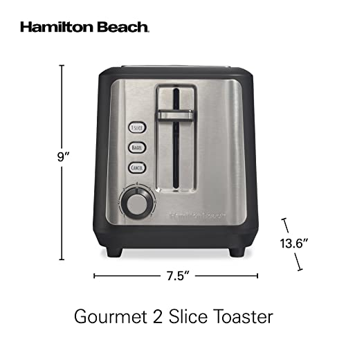 Hamilton Beach Gourmet 2 Slice Slot Toaster with Extra Long & Wide Slots, Sure-Toast Technology, Shade Selector with 7 Browning Levels, Bagel Setting, Matte Black and Stainless Steel (22996) - My Kitchen Products