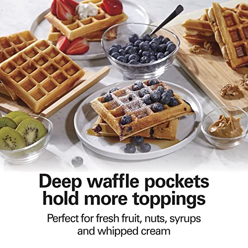 Hamilton Beach Non-Stick Belgian Waffle Maker with Indicator Lights, Makes 4 4" x 5" Mini Waffles, Hashbrowns or Keto Chaffles at Once, Compact Design for Easy Storage, Black & Stainless Steel (26020) - My Kitchen Products