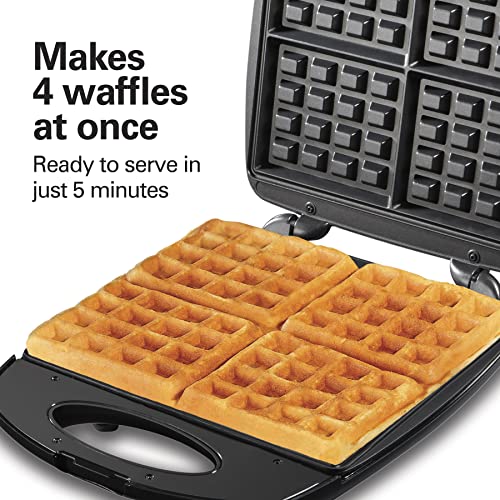 Hamilton Beach Non-Stick Belgian Waffle Maker with Indicator Lights, Makes 4 4" x 5" Mini Waffles, Hashbrowns or Keto Chaffles at Once, Compact Design for Easy Storage, Black & Stainless Steel (26020) - My Kitchen Products