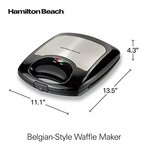 Hamilton Beach Non-Stick Belgian Waffle Maker with Indicator Lights, Makes 4 4" x 5" Mini Waffles, Hashbrowns or Keto Chaffles at Once, Compact Design for Easy Storage, Black & Stainless Steel (26020) - My Kitchen Products