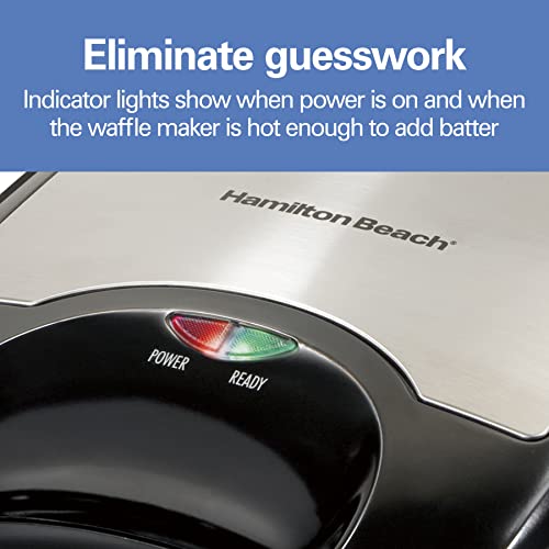 Hamilton Beach Non-Stick Belgian Waffle Maker with Indicator Lights, Makes 4 4" x 5" Mini Waffles, Hashbrowns or Keto Chaffles at Once, Compact Design for Easy Storage, Black & Stainless Steel (26020) - My Kitchen Products