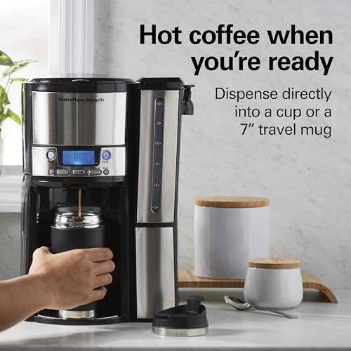 Hamilton Beach One Press Programmable Dispensing 12 Cup Coffee Maker with Internal Coffee Pot, Stays Warm and Fresh for Hours, 60 oz. Removable Reservoir, Black & Stainless Steel (47950) - My Kitchen Products