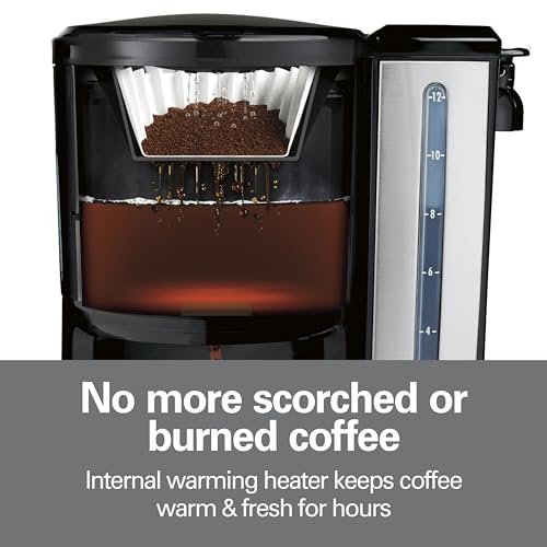 Hamilton Beach One Press Programmable Dispensing 12 Cup Coffee Maker with Internal Coffee Pot, Stays Warm and Fresh for Hours, 60 oz. Removable Reservoir, Black & Stainless Steel (47950) - My Kitchen Products