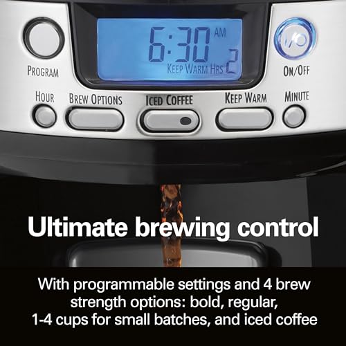 Hamilton Beach One Press Programmable Dispensing 12 Cup Coffee Maker with Internal Coffee Pot, Stays Warm and Fresh for Hours, 60 oz. Removable Reservoir, Black & Stainless Steel (47950) - My Kitchen Products