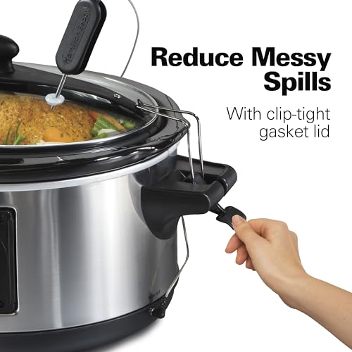 Hamilton Beach Portable 6 Quart Set & Forget Digital Programmable Slow Cooker with Lid Lock, Temperature Probe, Dishwasher Safe Crock & Lid, Stainless Steel (33969A) - My Kitchen Products