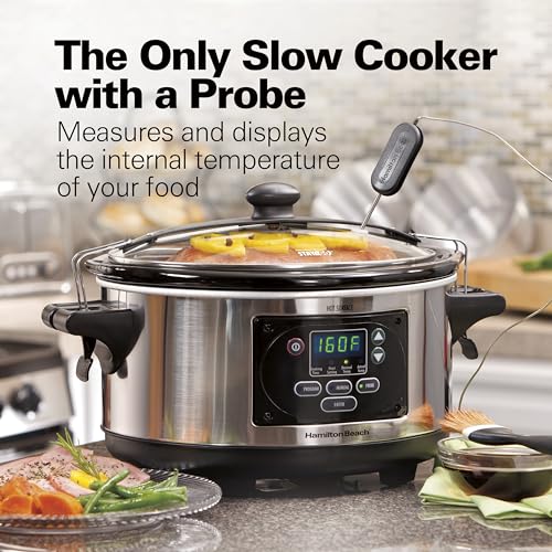 Hamilton Beach Portable 6 Quart Set & Forget Digital Programmable Slow Cooker with Lid Lock, Temperature Probe, Dishwasher Safe Crock & Lid, Stainless Steel (33969A) - My Kitchen Products
