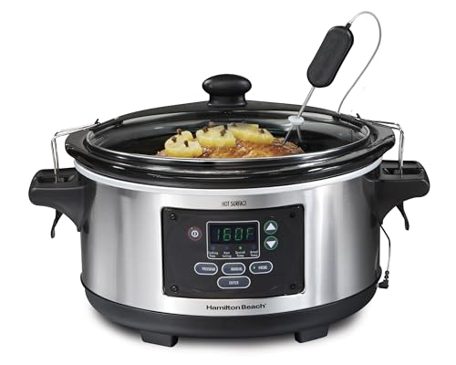 Hamilton Beach Portable 6 Quart Set & Forget Digital Programmable Slow Cooker with Lid Lock, Temperature Probe, Dishwasher Safe Crock & Lid, Stainless Steel (33969A) - My Kitchen Products