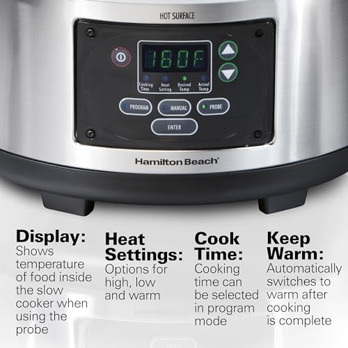 Hamilton Beach Portable 6 Quart Set & Forget Digital Programmable Slow Cooker with Lid Lock, Temperature Probe, Dishwasher Safe Crock & Lid, Stainless Steel (33969A) - My Kitchen Products
