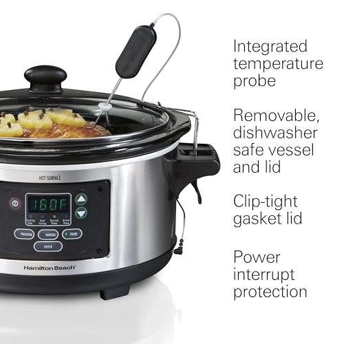 Hamilton Beach Portable 6 Quart Set & Forget Digital Programmable Slow Cooker with Lid Lock, Temperature Probe, Dishwasher Safe Crock & Lid, Stainless Steel (33969A) - My Kitchen Products