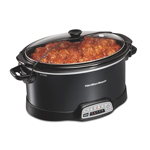 Hamilton Beach Portable 7 Quart Programmable Slow Cooker with Three Temperature Settings, Lid Latch Strap for Easy Travel, Dishwasher Safe Crock, Black (33474G) - My Kitchen Products