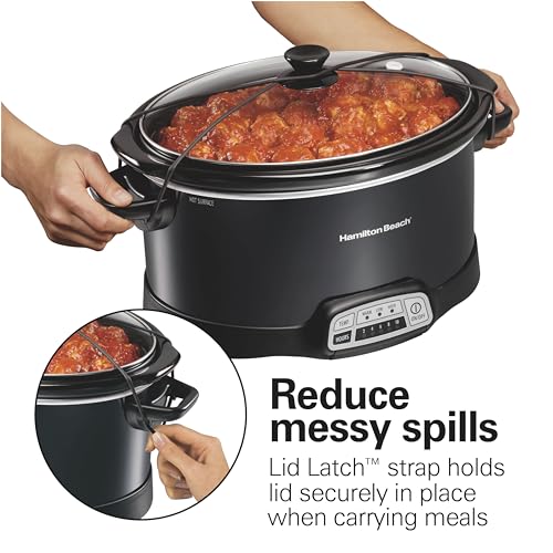 Hamilton Beach Portable 7 Quart Programmable Slow Cooker with Three Temperature Settings, Lid Latch Strap for Easy Travel, Dishwasher Safe Crock, Black (33474G) - My Kitchen Products