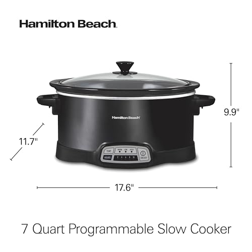 Hamilton Beach Portable 7 Quart Programmable Slow Cooker with Three Temperature Settings, Lid Latch Strap for Easy Travel, Dishwasher Safe Crock, Black (33474G) - My Kitchen Products