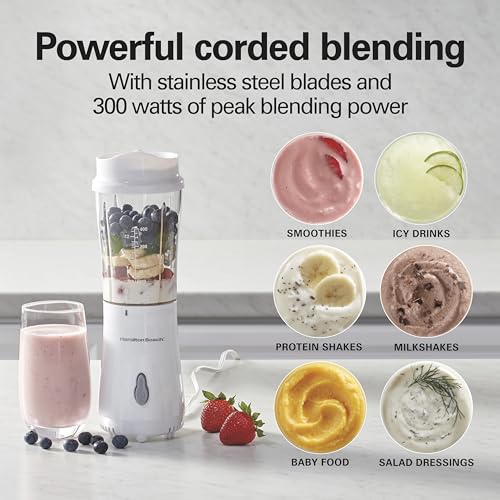 Hamilton Beach Portable Blender for Shakes and Smoothies, 14 Oz BPA Free Travel Cup & Lid, Durable Stainless Steel Blades, Personal Smoothie Blender, White ( 51101V) - My Kitchen Products