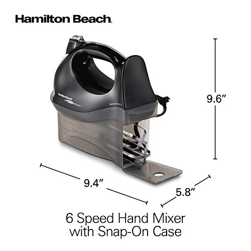 Hamilton Beach Power Deluxe 6-Speed Electric Hand Mixer with Snap-On Storage Case, QuickBurst, Beaters, Whisk, Powerful 250 Watt Motor, Bowl Rest, Black (62692) - My Kitchen Products