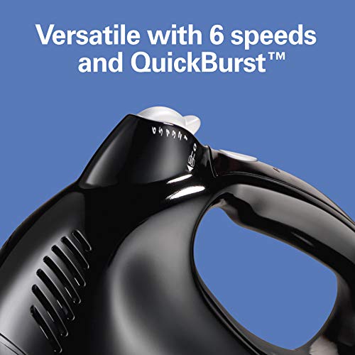 Hamilton Beach Power Deluxe 6-Speed Electric Hand Mixer with Snap-On Storage Case, QuickBurst, Beaters, Whisk, Powerful 250 Watt Motor, Bowl Rest, Black (62692) - My Kitchen Products