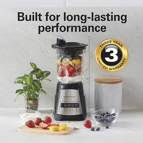 Hamilton Beach Power Elite Wave Action Blender For Smoothies, 40 Oz Glass Jar, 12 Functions Including Puree, Crush Ice, 700 Watts - Black (58148A) - My Kitchen Products