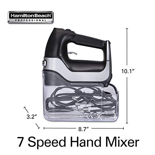 Hamilton Beach Professional 7-Speed Digital Electric Hand Mixer with High-Performance DC Motor, Slow Start, Snap-On Storage Case, SoftScrape Beaters, Whisk, Dough Hooks, Matte Black (62655) - My Kitchen Products