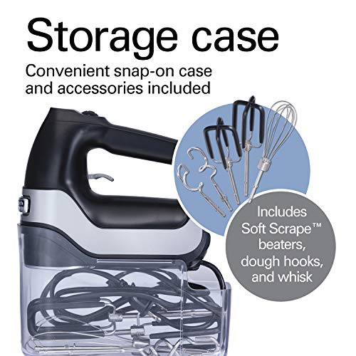 Hamilton Beach Professional 7-Speed Digital Electric Hand Mixer with High-Performance DC Motor, Slow Start, Snap-On Storage Case, SoftScrape Beaters, Whisk, Dough Hooks, Matte Black (62655) - My Kitchen Products
