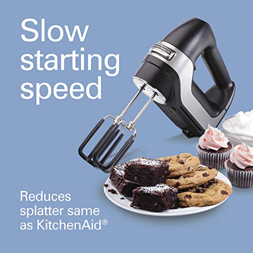 Hamilton Beach Professional 7-Speed Digital Electric Hand Mixer with High-Performance DC Motor, Slow Start, Snap-On Storage Case, SoftScrape Beaters, Whisk, Dough Hooks, Matte Black (62655) - My Kitchen Products