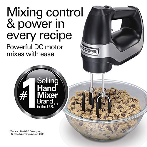 Hamilton Beach Professional 7-Speed Digital Electric Hand Mixer with High-Performance DC Motor, Slow Start, Snap-On Storage Case, SoftScrape Beaters, Whisk, Dough Hooks, Matte Black (62655) - My Kitchen Products