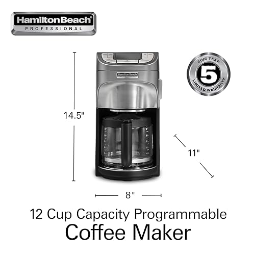 Hamilton Beach Professional Programmable Drip Coffee Maker, 12 Cup Capacity Ergonomic Carafe, 60oz Removable Reservoir,120 volts, Brushed Metal (49500) - My Kitchen Products