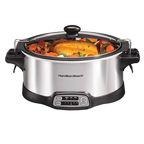 Hamilton Beach Programmable Slow Cooker with 6 Quart Stovetop-Safe Sear & Cook Crock & Travel Lid Lock for Portable Transport, Silver (33663) - My Kitchen Products
