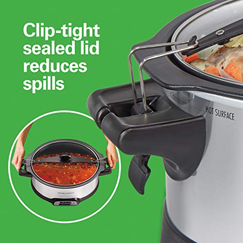 Hamilton Beach Programmable Slow Cooker with 6 Quart Stovetop-Safe Sear & Cook Crock & Travel Lid Lock for Portable Transport, Silver (33663) - My Kitchen Products