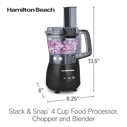 Hamilton Beach Stack & Snap 4-Cup Mini Food Processor & Vegetable Chopper, 250 Watts, for Slicing, Shredding, and Puree, Black (70510) - My Kitchen Products