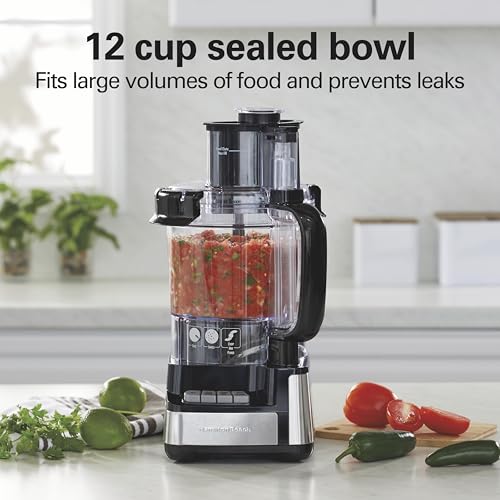 Hamilton Beach Stack & Snap Food Processor and Vegetable Chopper, BPA Free, Stainless Steel Blades, 12 Cup Bowl, 2-Speed 450 Watt Motor, Black (70725A) - My Kitchen Products