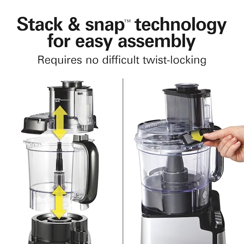 Hamilton Beach Stack & Snap Food Processor and Vegetable Chopper, BPA Free, Stainless Steel Blades, 12 Cup Bowl, 2-Speed 450 Watt Motor, Black (70725A) - My Kitchen Products