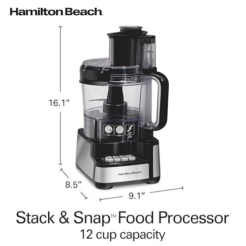 Hamilton Beach Stack & Snap Food Processor and Vegetable Chopper, BPA Free, Stainless Steel Blades, 12 Cup Bowl, 2-Speed 450 Watt Motor, Black (70725A) - My Kitchen Products