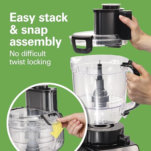 Hamilton Beach Stack & Snap Food Processor and Vegetable Chopper, Stainless Steel Blades, 14 Cup + 4-Cup Mini Bowls, 3-Speed 500 Watt Motor, Black (70585) - My Kitchen Products