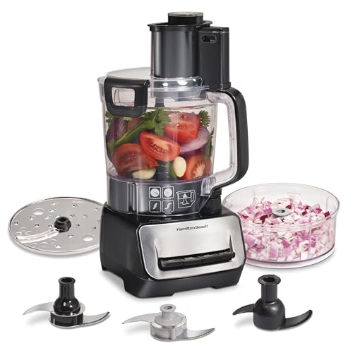 Hamilton Beach Stack & Snap Food Processor and Vegetable Chopper, Stainless Steel Blades, 14 Cup + 4-Cup Mini Bowls, 3-Speed 500 Watt Motor, Black (70585) - My Kitchen Products