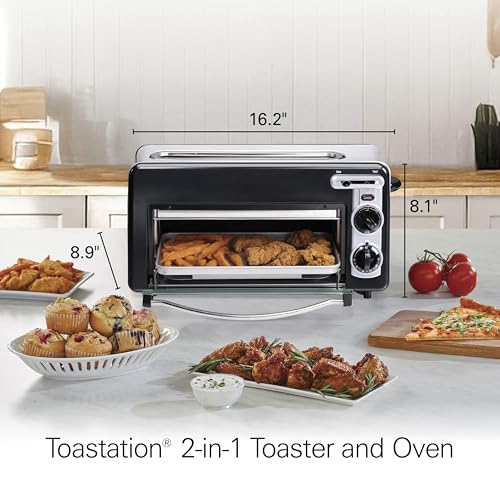Hamilton Beach Versatile 2-in-1 Countertop Toaster Oven & Long Slot 2 Slice Toaster for Toasting & Baking, Automatic Shut Off, Shade Selector, Temperature Control, Compact Retro Design, Black (22725) - My Kitchen Products