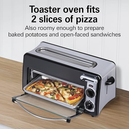 Hamilton Beach Versatile 2-in-1 Countertop Toaster Oven & Long Slot 2 Slice Toaster for Toasting & Baking, Automatic Shut Off, Shade Selector, Temperature Control, Compact Retro Design, Black (22725) - My Kitchen Products