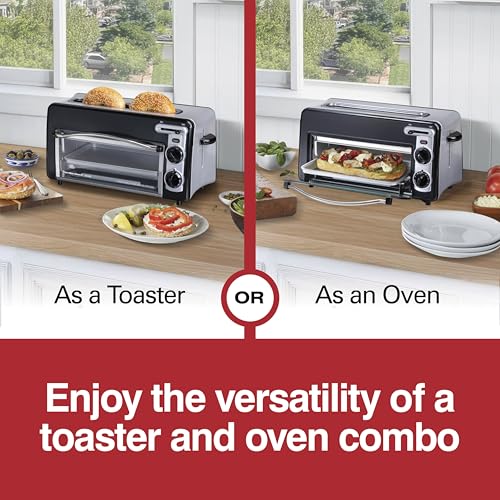 Hamilton Beach Versatile 2-in-1 Countertop Toaster Oven & Long Slot 2 Slice Toaster for Toasting & Baking, Automatic Shut Off, Shade Selector, Temperature Control, Compact Retro Design, Black (22725) - My Kitchen Products