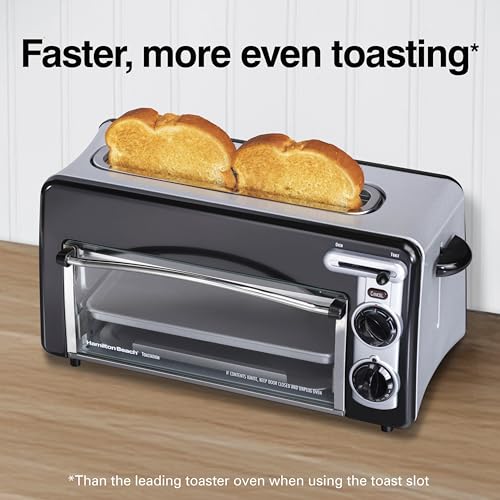 Hamilton Beach Versatile 2-in-1 Countertop Toaster Oven & Long Slot 2 Slice Toaster for Toasting & Baking, Automatic Shut Off, Shade Selector, Temperature Control, Compact Retro Design, Black (22725) - My Kitchen Products