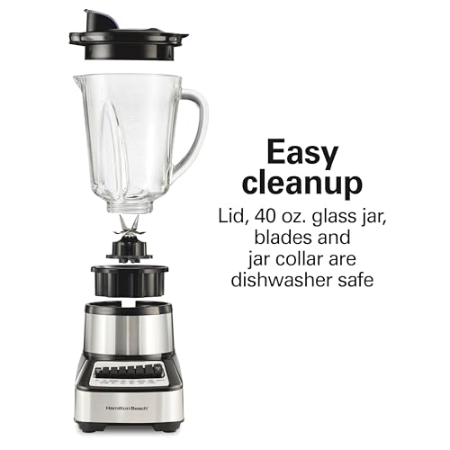 Hamilton Beach Wave Crusher Blender For Smoothies With 40 Oz Glass Jar and 14 Functions, Ice Sabre Blades & 700 Watts for Consistently Smooth Results, Black + Stainless Steel (54221) - My Kitchen Products