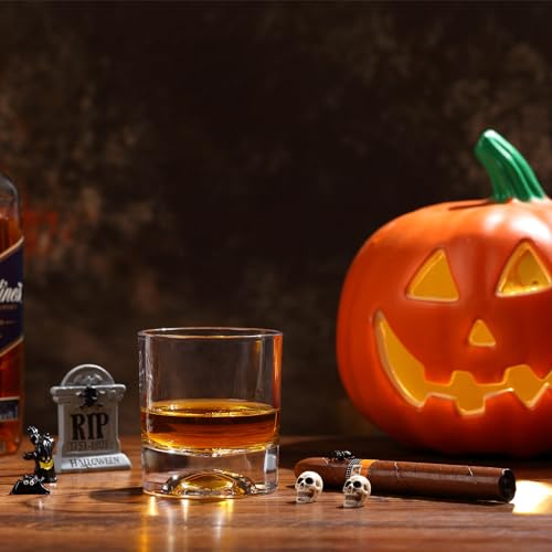 Hand Blown Crystal Skull Whiskey Glasses, Set of 2 Bourbon Glasses In Gift Box - 10 Oz Old Fashioned Glasses for Scotch, Cocktail, Rum - Perfect Gifts for Halloween, Christmas, Thanksgiving for Men - My Kitchen Products