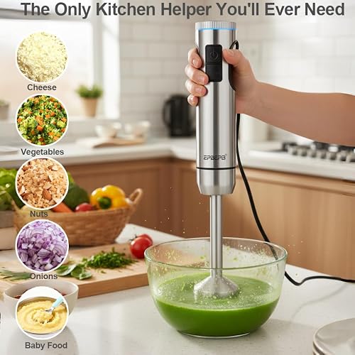 Handheld Immersion Blender Bundle, 1000W Powerful 12-in-1 Set for Smoothies,Orange Juicer,Minced meat,Milk frother,Egg Beater, Dough Hook, Vegetable Chopper, Potato Masher - My Kitchen Products
