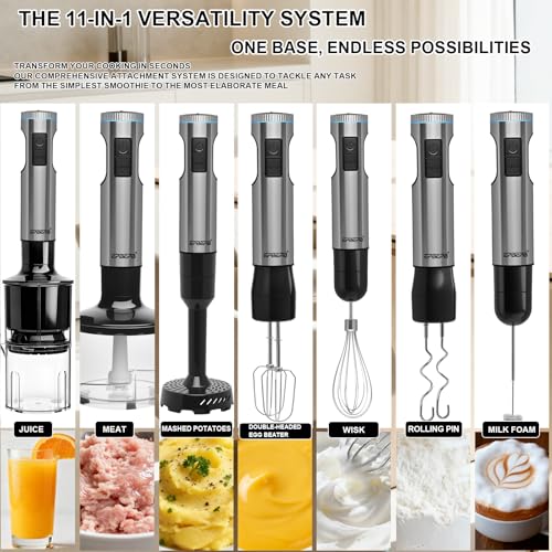 Handheld Immersion Blender Bundle, 1000W Powerful 12-in-1 Set for Smoothies,Orange Juicer,Minced meat,Milk frother,Egg Beater, Dough Hook, Vegetable Chopper, Potato Masher - My Kitchen Products