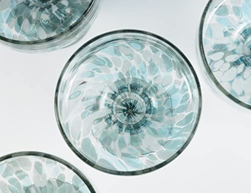 Handmade con Amor 16 oz Hand Blown Mexican Margarita Glasses Set of 2 - Ocean Blue Confetti - My Kitchen Products