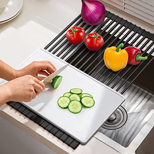HANZENMA Roll Up Dish Drying Rack Over The Sink Kitchen Roll Up Sink Drying Rack Multipurpose Foldable Sink Drying Mat, Heat-Resistant, Anti-Slip & Anti-Rust Dish Rack for Kitchen, 20.5" x 13", Black - My Kitchen Products