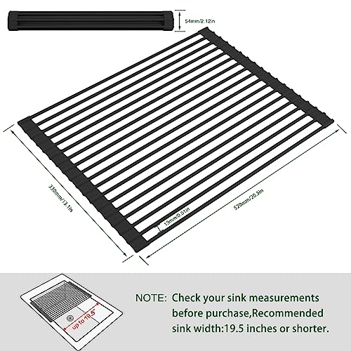 HANZENMA Roll Up Dish Drying Rack Over The Sink Kitchen Roll Up Sink Drying Rack Multipurpose Foldable Sink Drying Mat, Heat-Resistant, Anti-Slip & Anti-Rust Dish Rack for Kitchen, 20.5" x 13", Black - My Kitchen Products