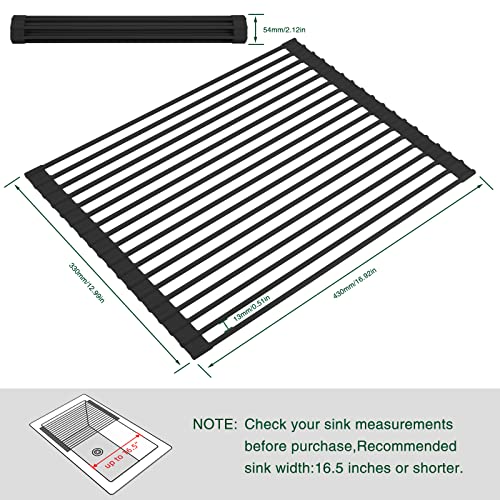 HANZENMA Roll Up Dish Drying Rack Over The Sink Kitchen Roll Up Sink Drying Rack Multipurpose Foldable Sink Drying Mat, Heat-Resistant, Anti-Slip & Anti-Rust Dish Rack for Kitchen, 17" x 13", Black - My Kitchen Products
