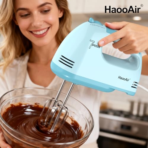 HaooAir Electric Handheld Mixer, 7-Speed Adjustable Kitchen Mixer, 5 Stainless Steel Accessories (2 * Dough Hooks, 2 * Beaters, 1 * Whisk), Perfect for Kitchen and Baking Food Mixers, Blue - My Kitchen Products