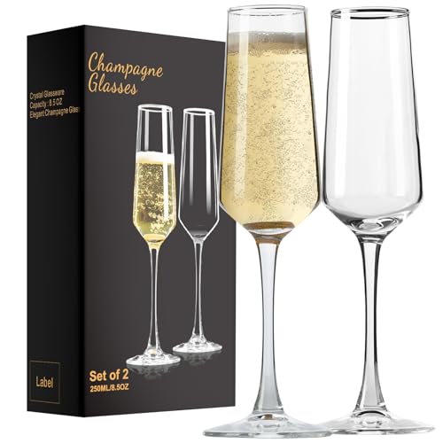 Haoxishui Champagne Glasses 8.5 OZ, Champagne Flutes set of 2, Unique Champagne Gift for Birthday, Wedding