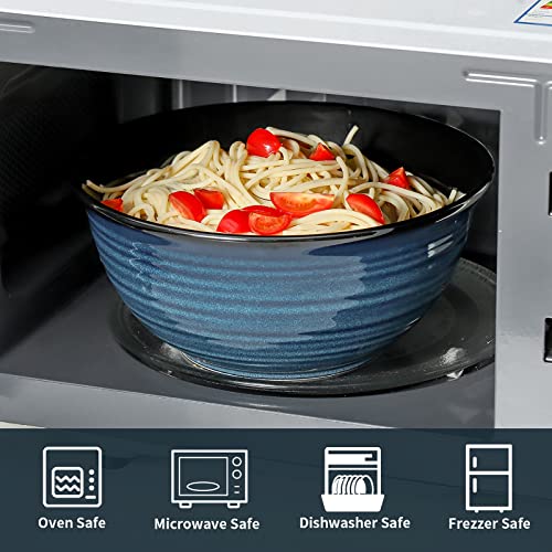 HASENSE Ceramic Serving Bowls, 9 Inch Large Salad Bowls for Kitchen, 84 Ounce Mixing Bowl Set of 2, Ideal for Soup Pho Pasta Popcorn, Dishwasher & Microwave Safe(Blue) - My Kitchen Products
