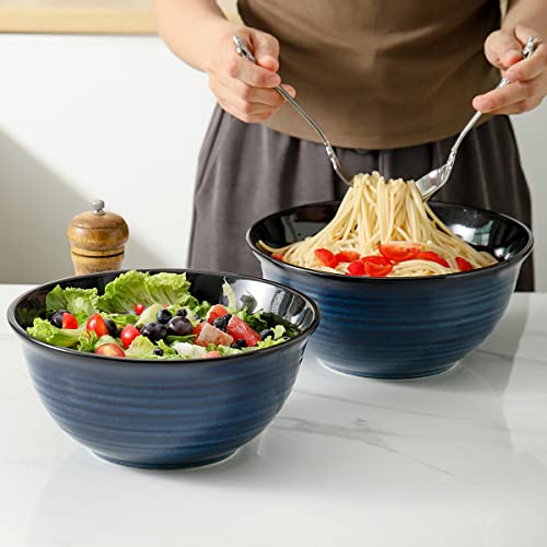 HASENSE Ceramic Serving Bowls, 9 Inch Large Salad Bowls for Kitchen, 84 Ounce Mixing Bowl Set of 2, Ideal for Soup Pho Pasta Popcorn, Dishwasher & Microwave Safe(Blue) - My Kitchen Products